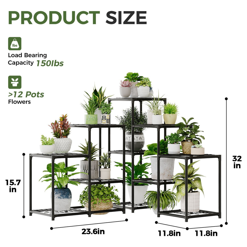 Corner Plant Stand Indoor Metal Plant Shelf 5-Tier 11 Potted Black