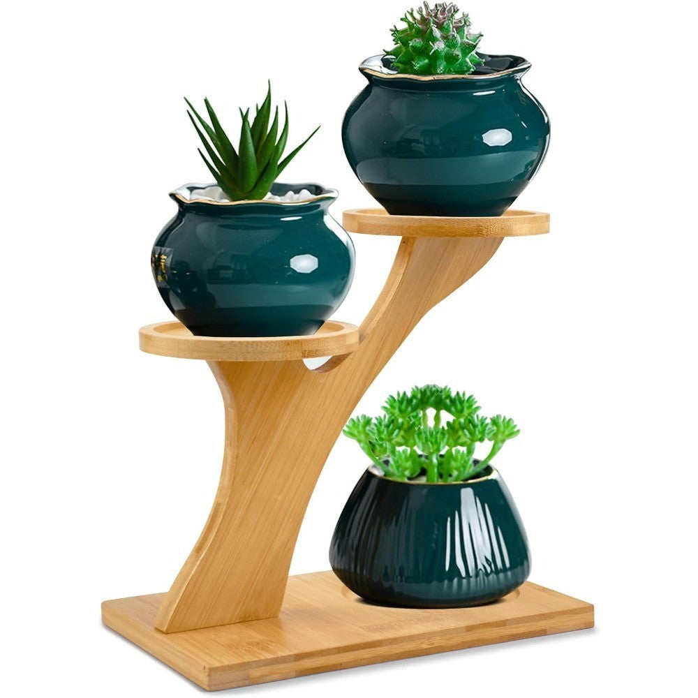 Bamboo Plant Stand ,3 Tiers Indoor Succulent Windowsill Shelf - Small Tabletop