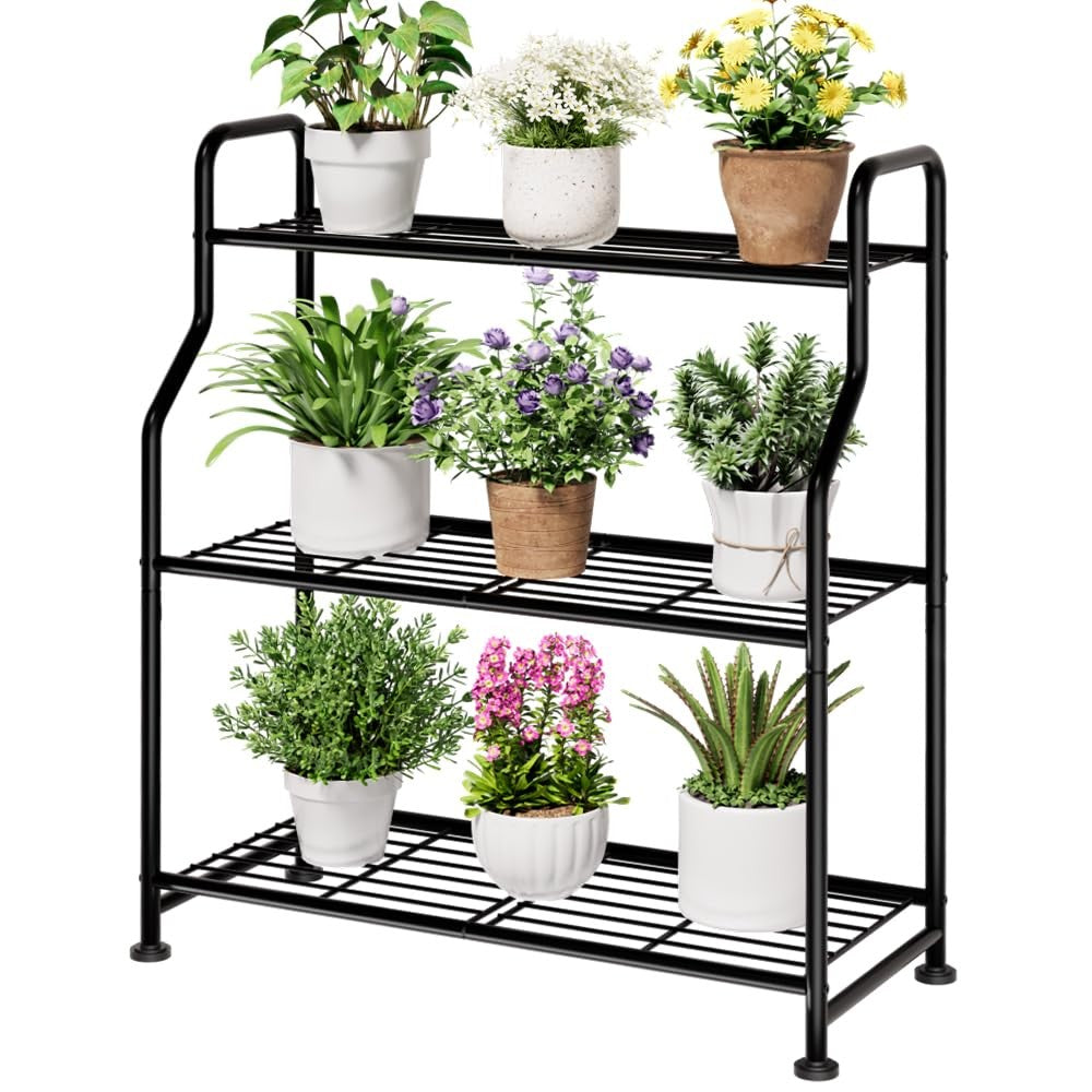 Plant Stand Indoor & Outdoor - 3-Tier Metal Plant Shelf with Adjustable Level...