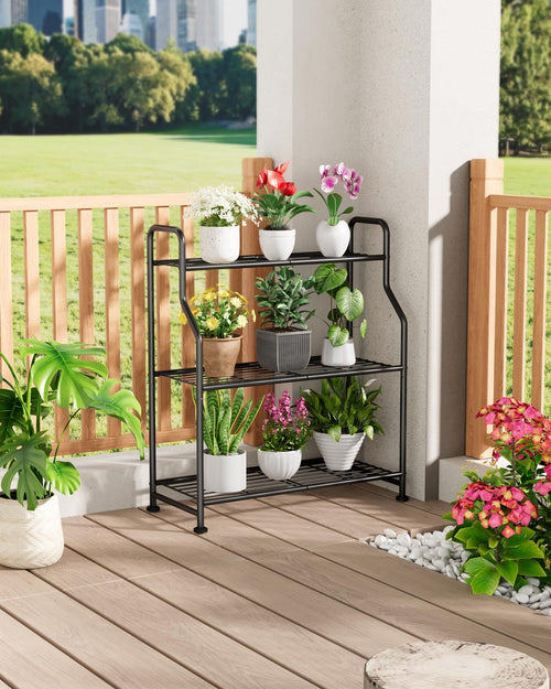 Plant Stand Indoor & Outdoor - 3-Tier Metal Plant Shelf with Adjustable Level...