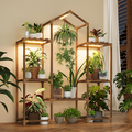 Plant Stand Indoor with Grow Lights Wood Plant Shelf for Hanging Plant